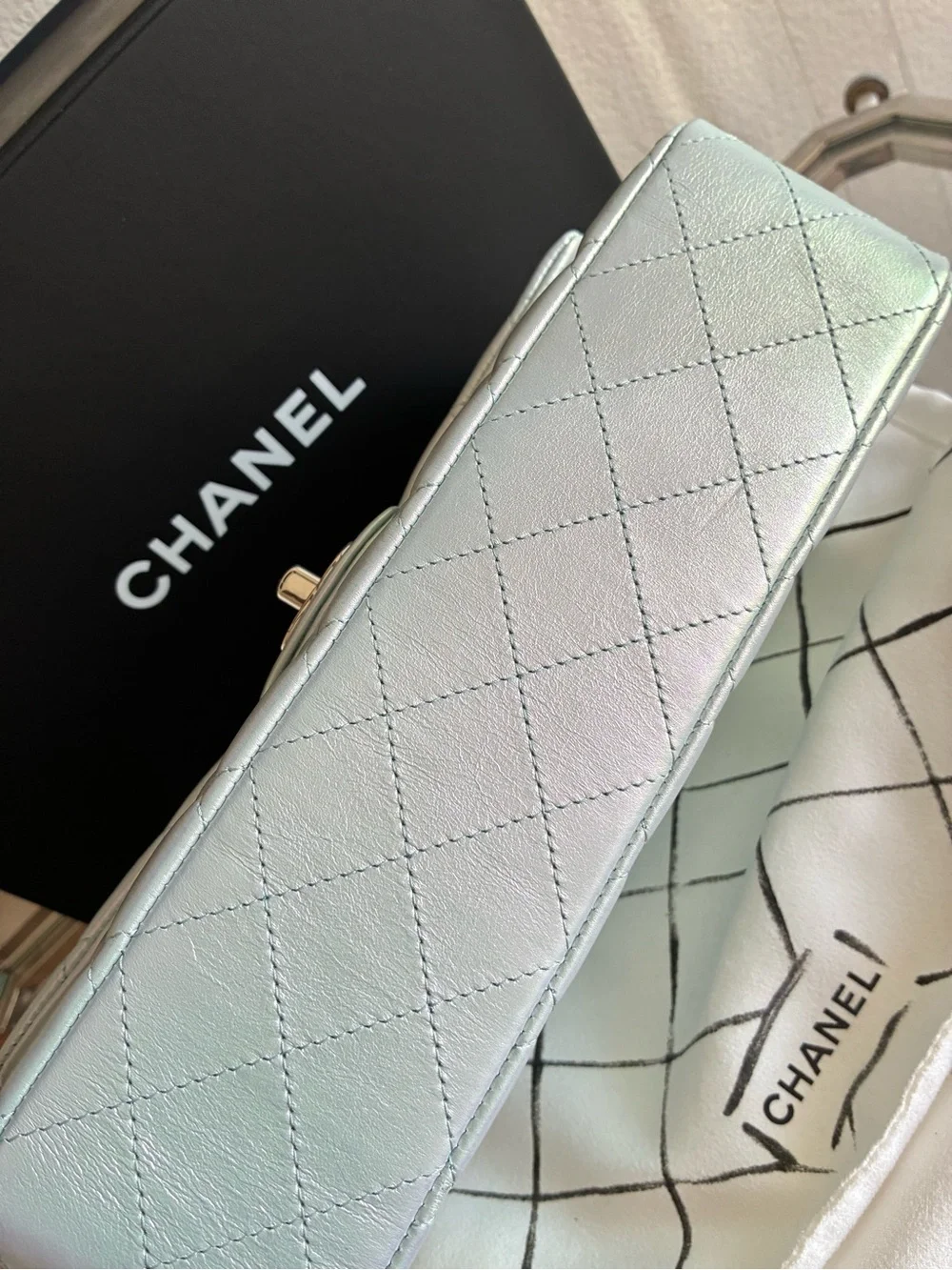 CHANEL Classic Flap Medium Quilted Shoulder Bag Iridescent Ice - RARE